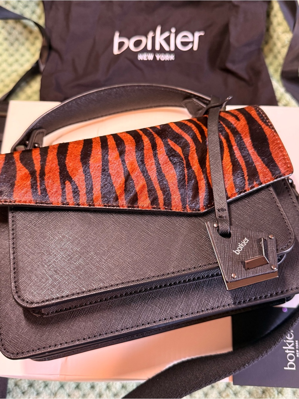 Botkier Black Crossbody with and Tiger-Print Flap